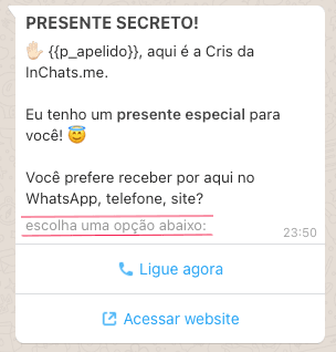 mensagem modelo WhatsApp