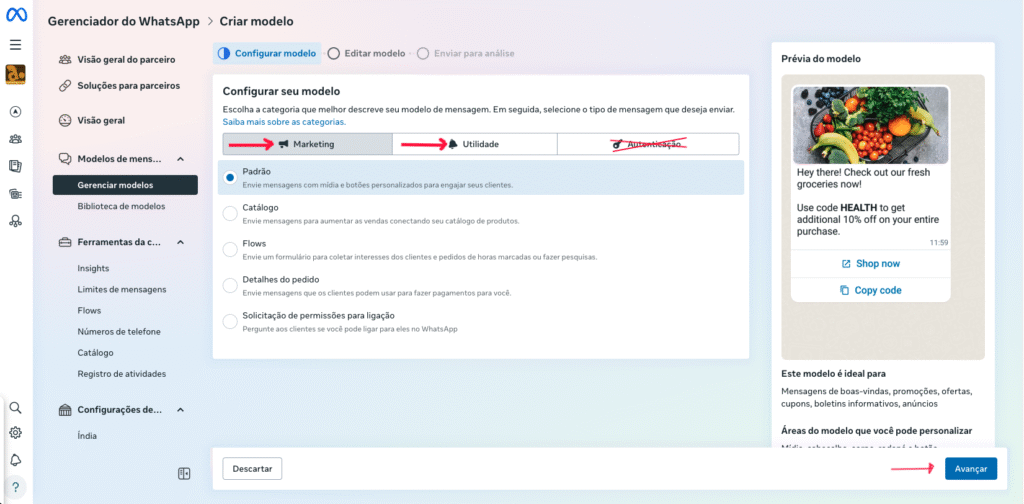 Criando de Mensagens WhatsApp