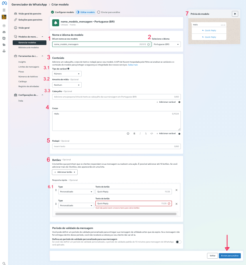 Criando de Mensagens WhatsApp