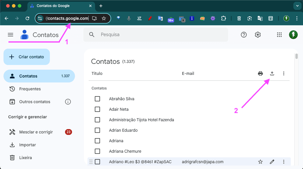 Exportação Google Contatos - InChats