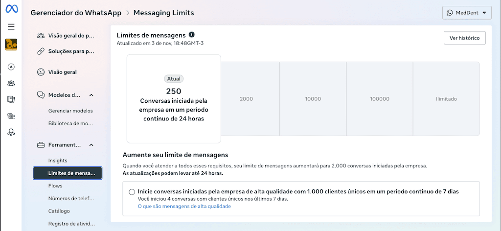 Limite de Mensagens WhatsApp Licenciados